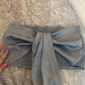 Satin tie front cropped tube tube with ruched back